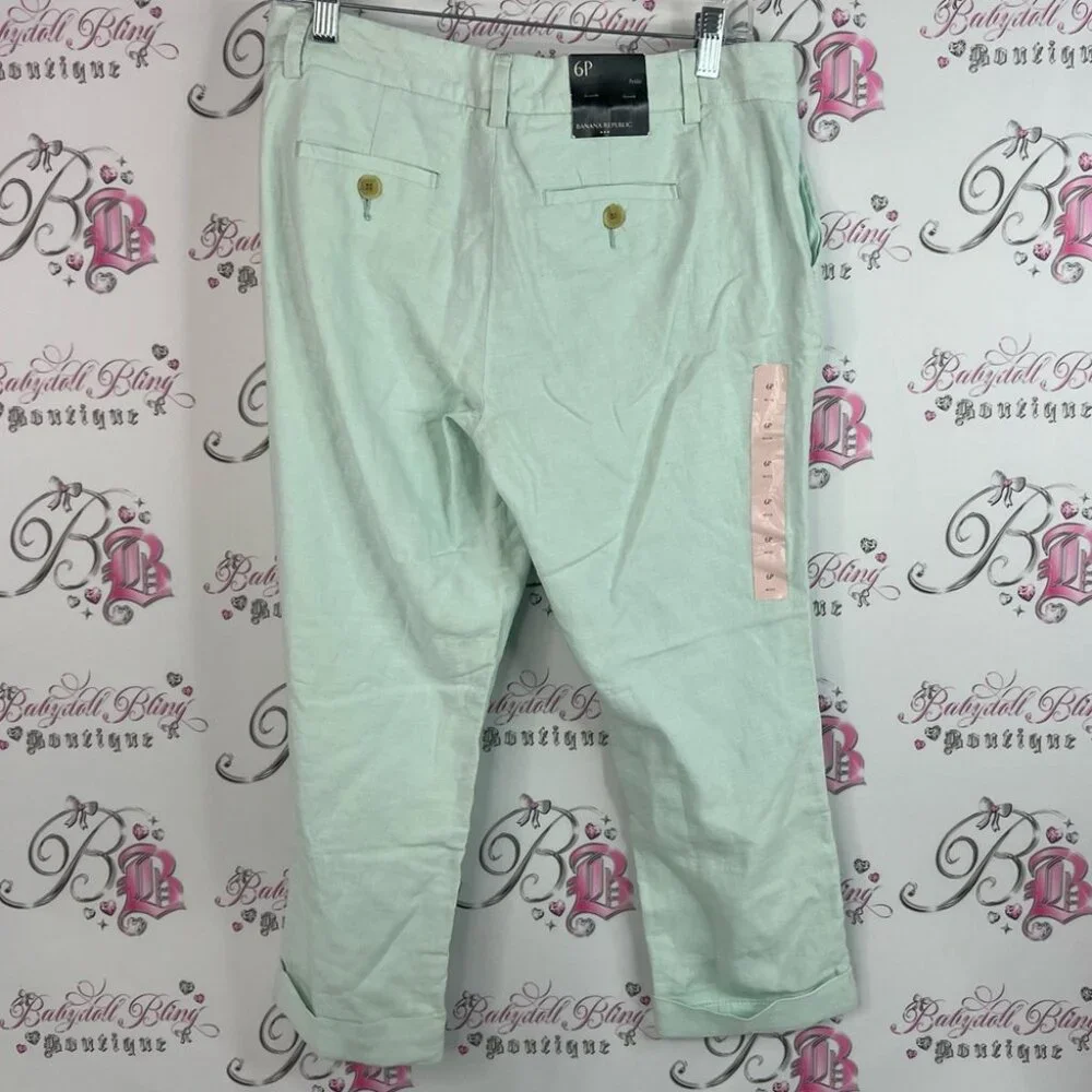 Banana Republic pants pastel mint blue Light Green Linen Trousers capri